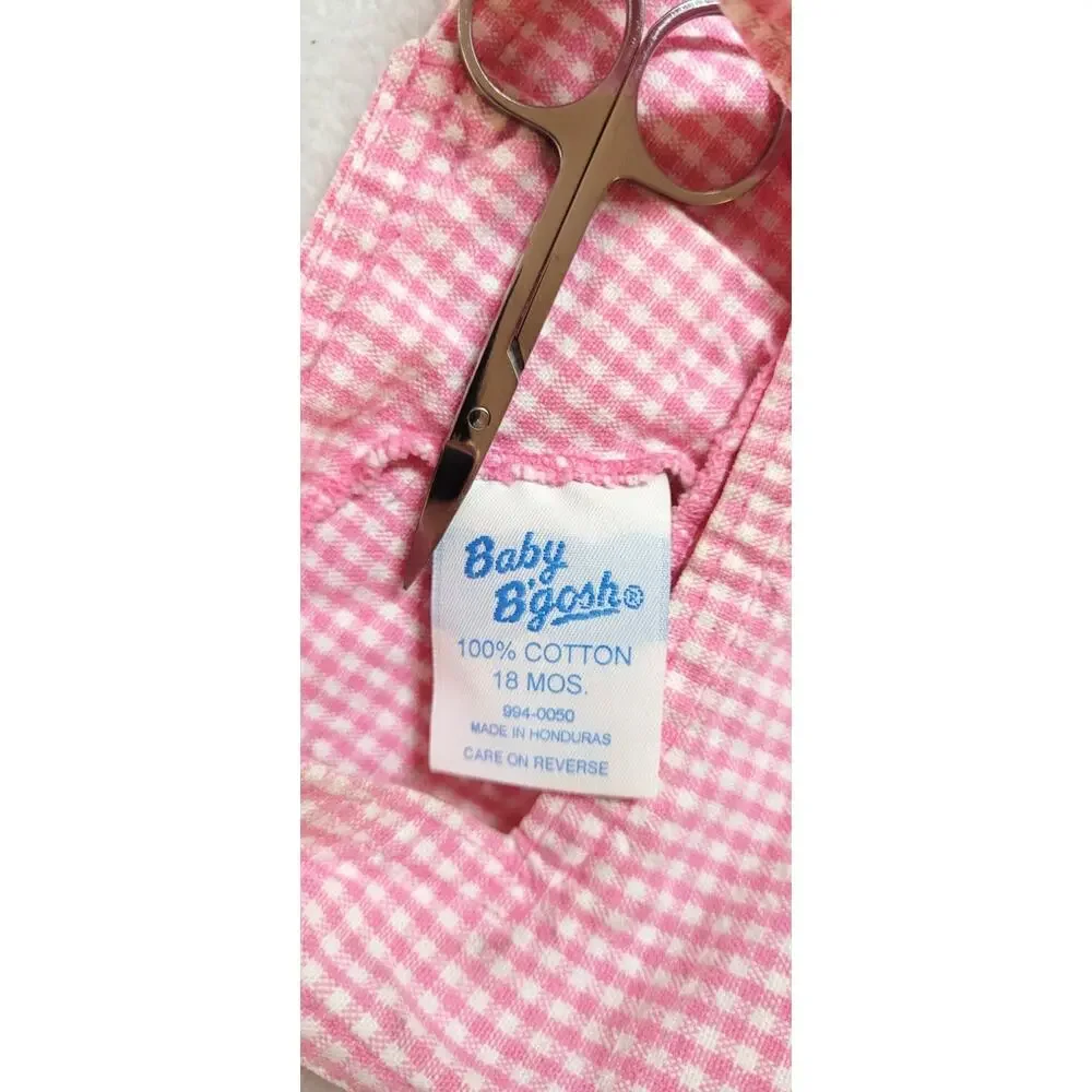 Baby B'Gosh Oshkosh Pink Gingham Sleeveless Dress 18 Mos 100% Cotton Vtg Summer